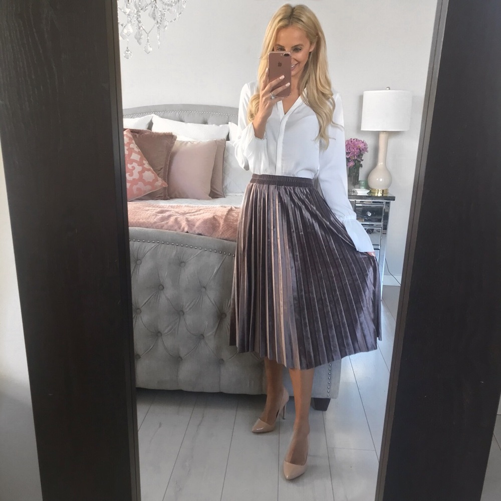 Purple Velvet Midi High Waist Skirt - Picture 7 of 8